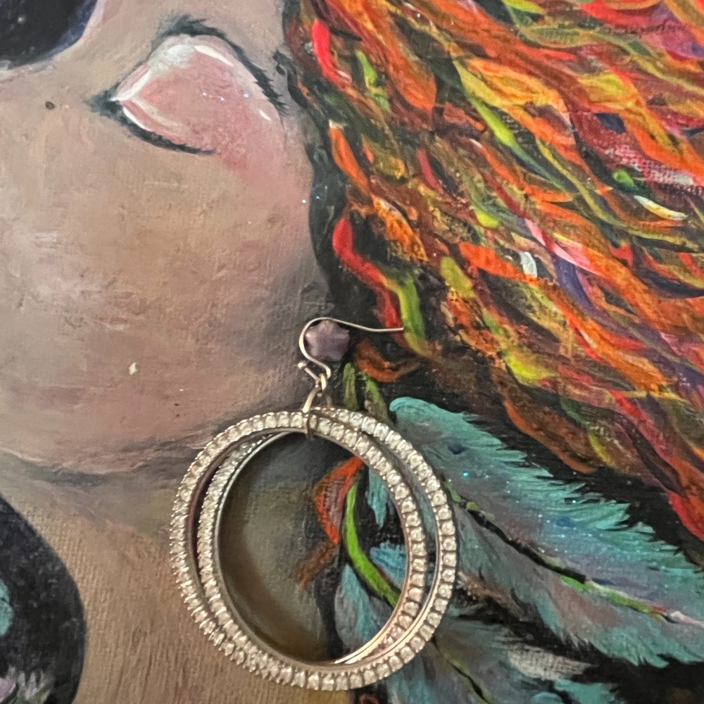 sparkly  silver double Hoop Earrings - Picture 3 of 4